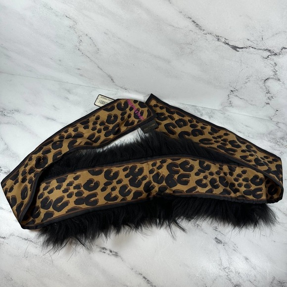 LOUIS VUITTON Fur Scarf Leopard Silk Black Fox Stole Bandeau vintage LV w/tag - Picture 8 of 11